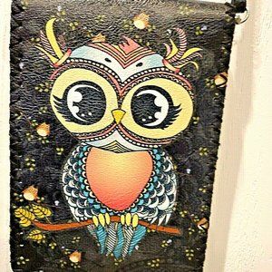 CUTE! Hand Painted Designer OWL Crossbody Cell Purse